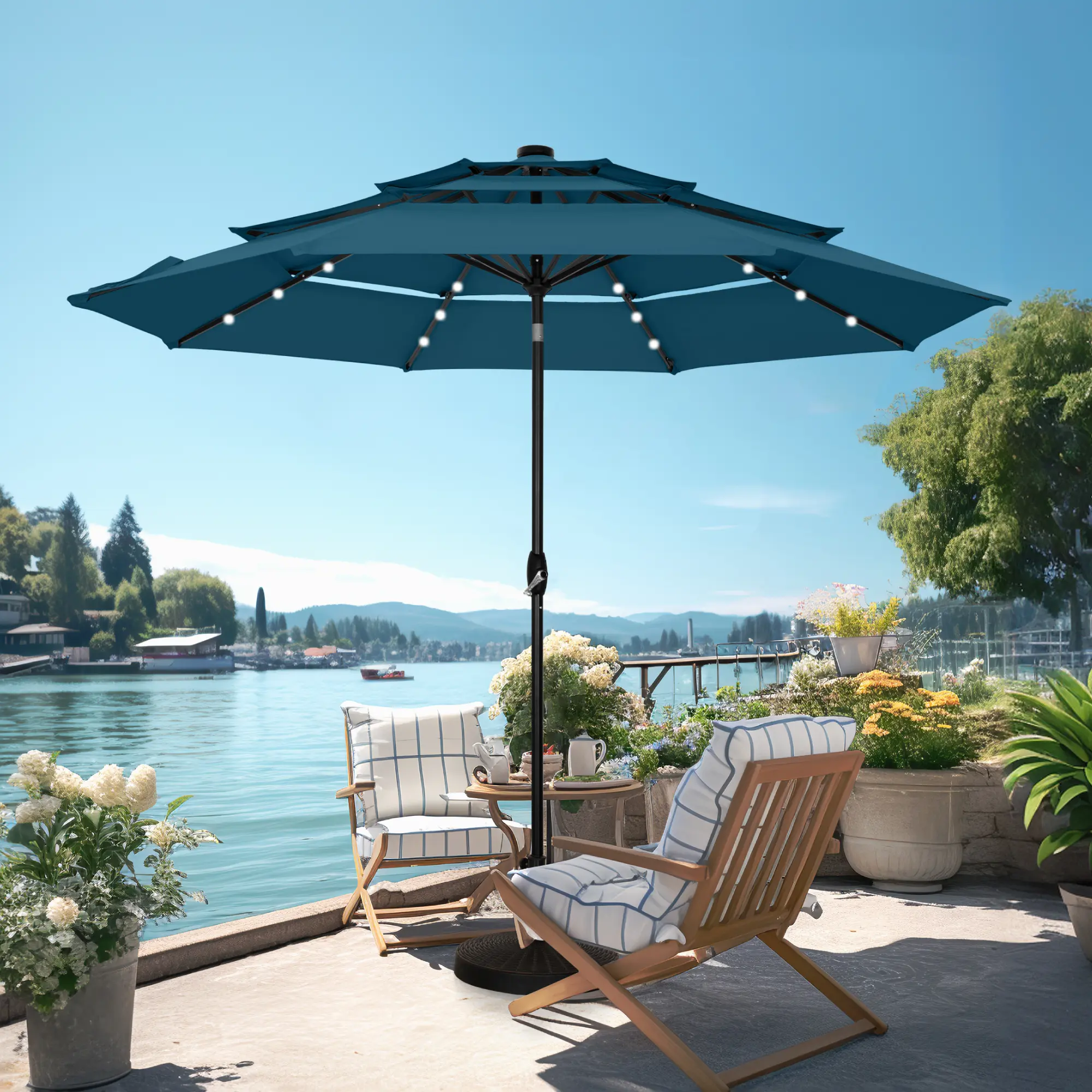 SummerSale PHIVILLA 10ft Outdoor Umbrella Without Base, Patio Umbrella with Triple Vented Top, Wind Resistance, 100% Polyester Fabric, Auto-Tilt Design, Mother's Day Gift