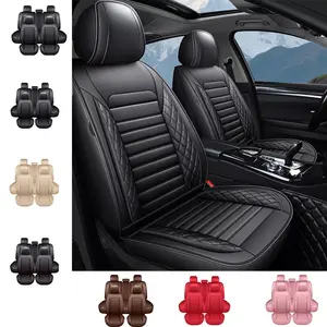 OTOEZ Universal PU Leather 5 Seats Car Seat Covers Full Set with Headrest Lumbar Support Waterproof Cars Accessories for Sedans SUVs Car Decor