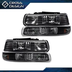 CROSSDESIGN Chrome Corner Headlights + Signal Bumper Lamp Fit For 1999-2002 Chevy Silverado