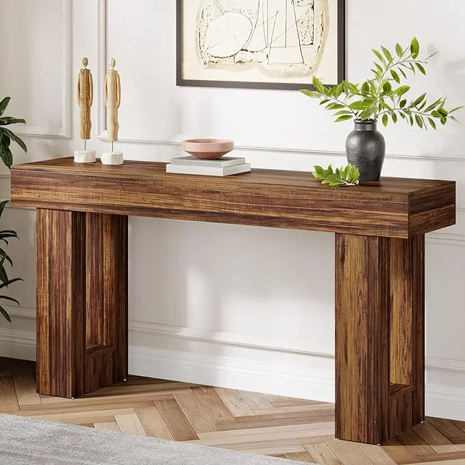 Tribesigns 63-Inch Long Console Table, Farmhouse Wooden Sofa Table Behind The Couch, Narrow Entryway Table for Entrance, Hallway, Living Room, Brown