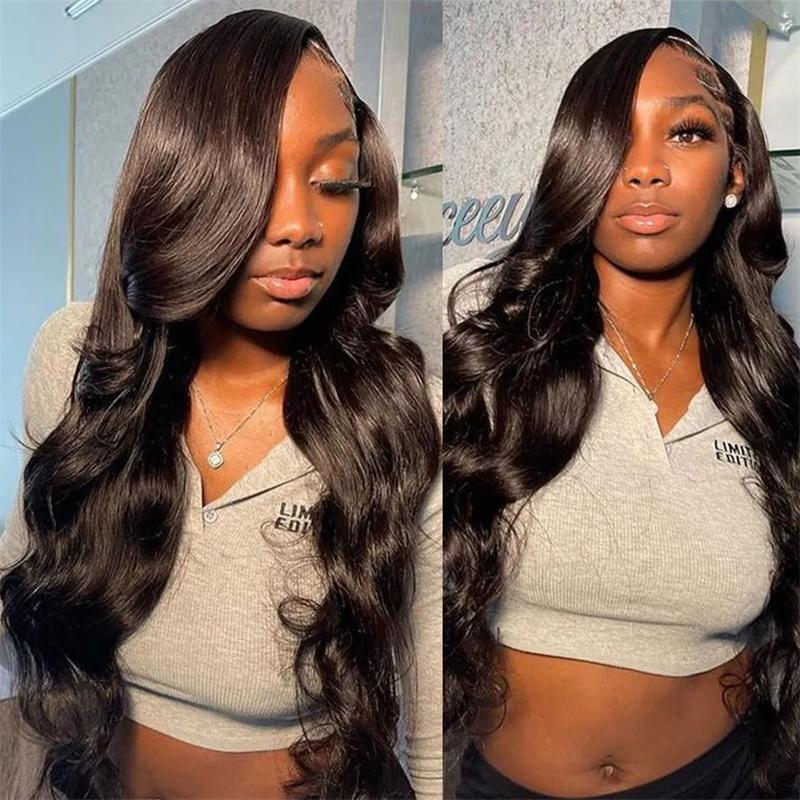 [Super Deal] Hot Star Body Wave 13x6 HD Transparent Lace Front Natural Black Color Wig Pre Plucked Human Hair Wigs For Women