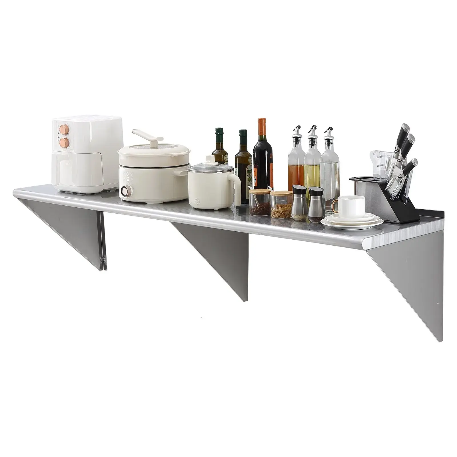 18-in x 72-in Heavy-Duty Stainless Steel Wall-Mounted Floating Shelf, 500 lbs Load Capacity Commercial-Grade Storage Rack for Restaurant, Home, Hardware & Fasteners Storage Needs, Shelves