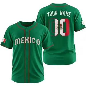 Mexico Flag Custom Baseball Jersey, Personalized Name Number Mexican Team Shirt 2026