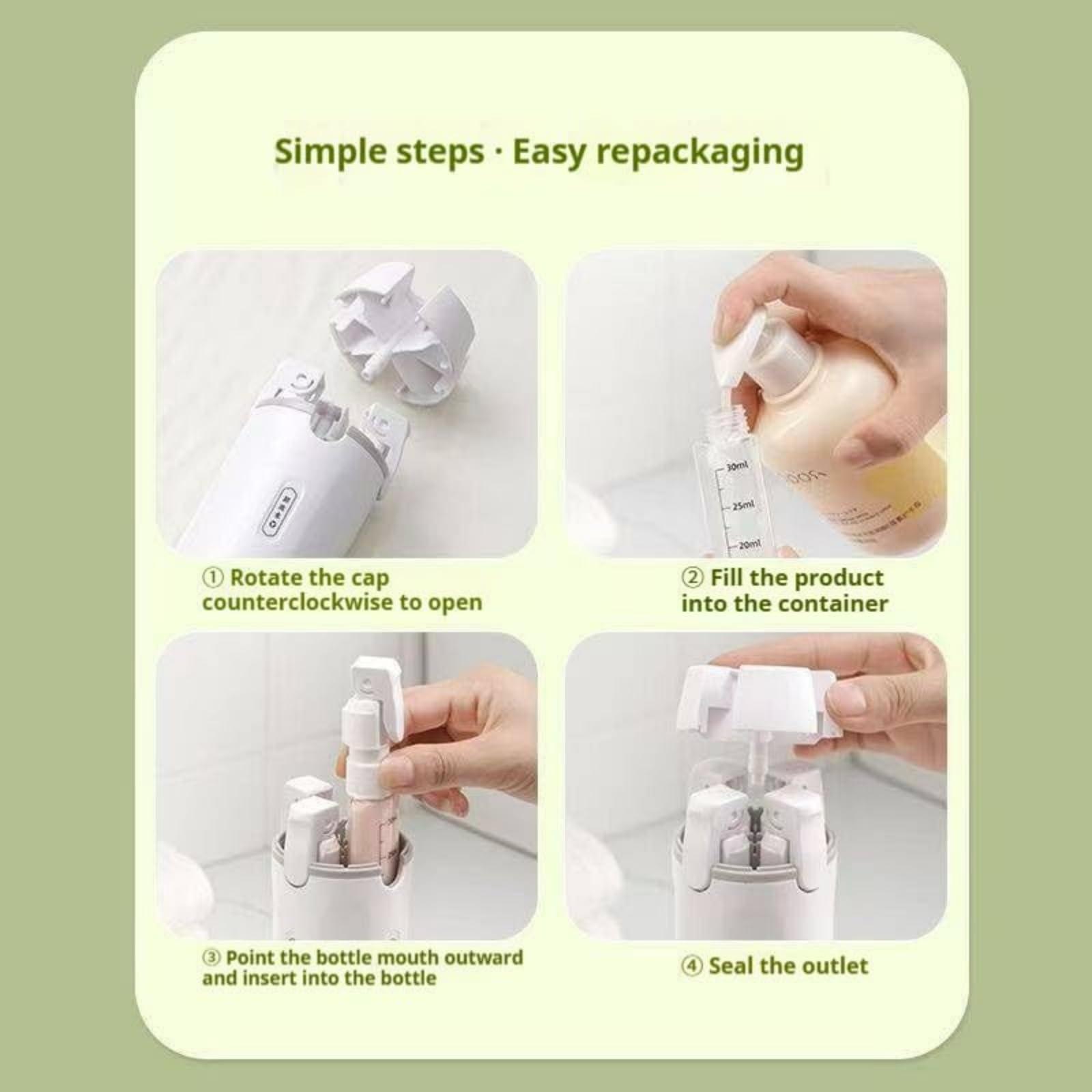 One-Stop Travel Solution 4 In 1 Portable Liquid Dispenser Bottle with Multi-Functional Storage Bag for Toiletries Green & White Options