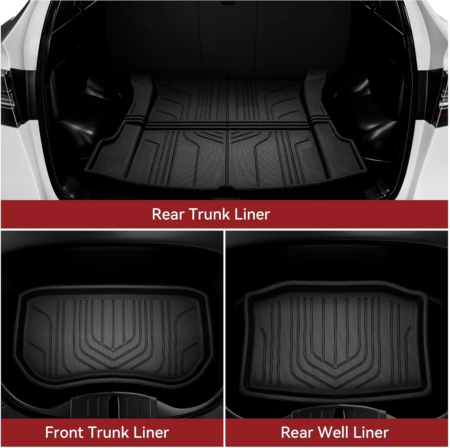 YITAMOTOR Tesla Model 3 Floor Mats Full Set Custom Fit 2017-2023 All-Weather Cargo Liners Rear Cargo Tray Trunk