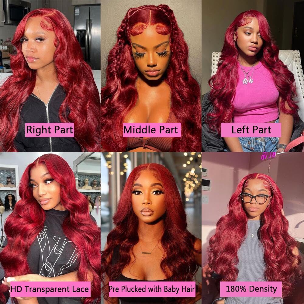 GK Burgundy Wig Human Hair Pre Plucked 13x6 HD Glueless Colored 99j Body Wave Lace Front Wigs 200 Density,100% Real Human Hair No Synthetic Blend No Tangle No Shedding Triple Lifespan