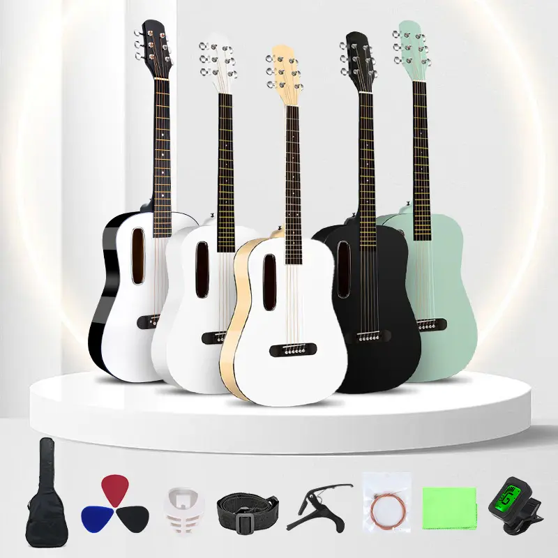 38-in High-Quality Semi-Hollow Glossy Acoustic Guitar Kit - Includes Backpack, Accessory Set, Suitable for Beginners, Multi-Color Options, Ideal Holiday Gift