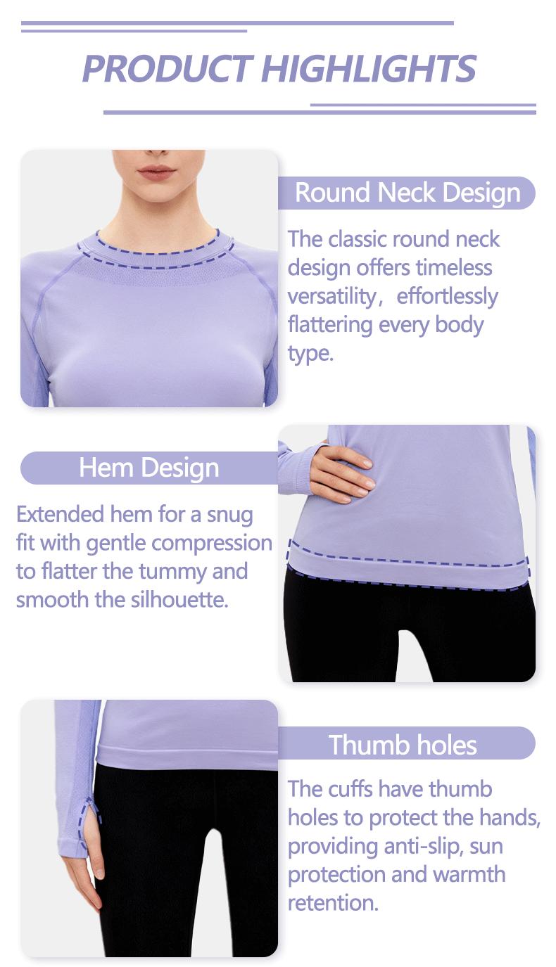 SUNVADUN 73D Seamless Long-sleeved Women's Yoga Top with Thumb Holes High-end Form-fitting for Professional Running Fitness Spring Autumn  Available Gym Sweatwear Gym Workout Shirt Everyday Activewear Athletic Techwear