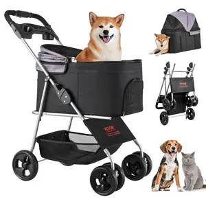 VEVOR Pet Stroller, 35 lbs Weight Capacity, Foldable Dog Stroller Cart, 4 Wheels Cats Pram with Detachable Carrier & Mesh Windows, Portable Animal Carrier with Brake for Small to Medium Pets