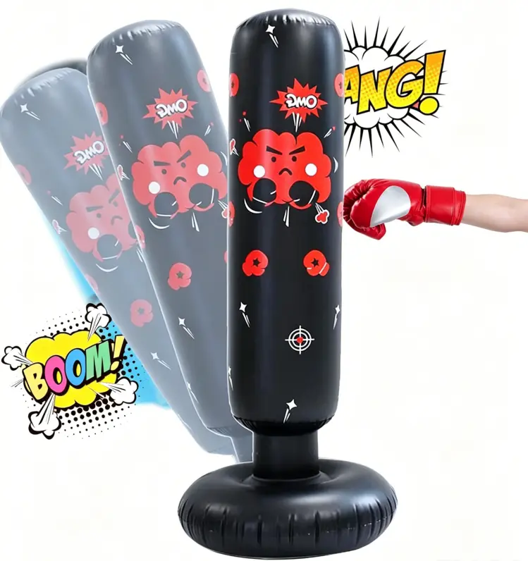 Inflatable Punching Bag with Stand for Kids & Adults, 48-Inch Freestanding PVC Rebound Boxing Column for Fitness & Karate Training, Martial Arts, Unisex