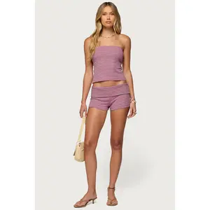 Monikah Striped Foldover Micro Shorts