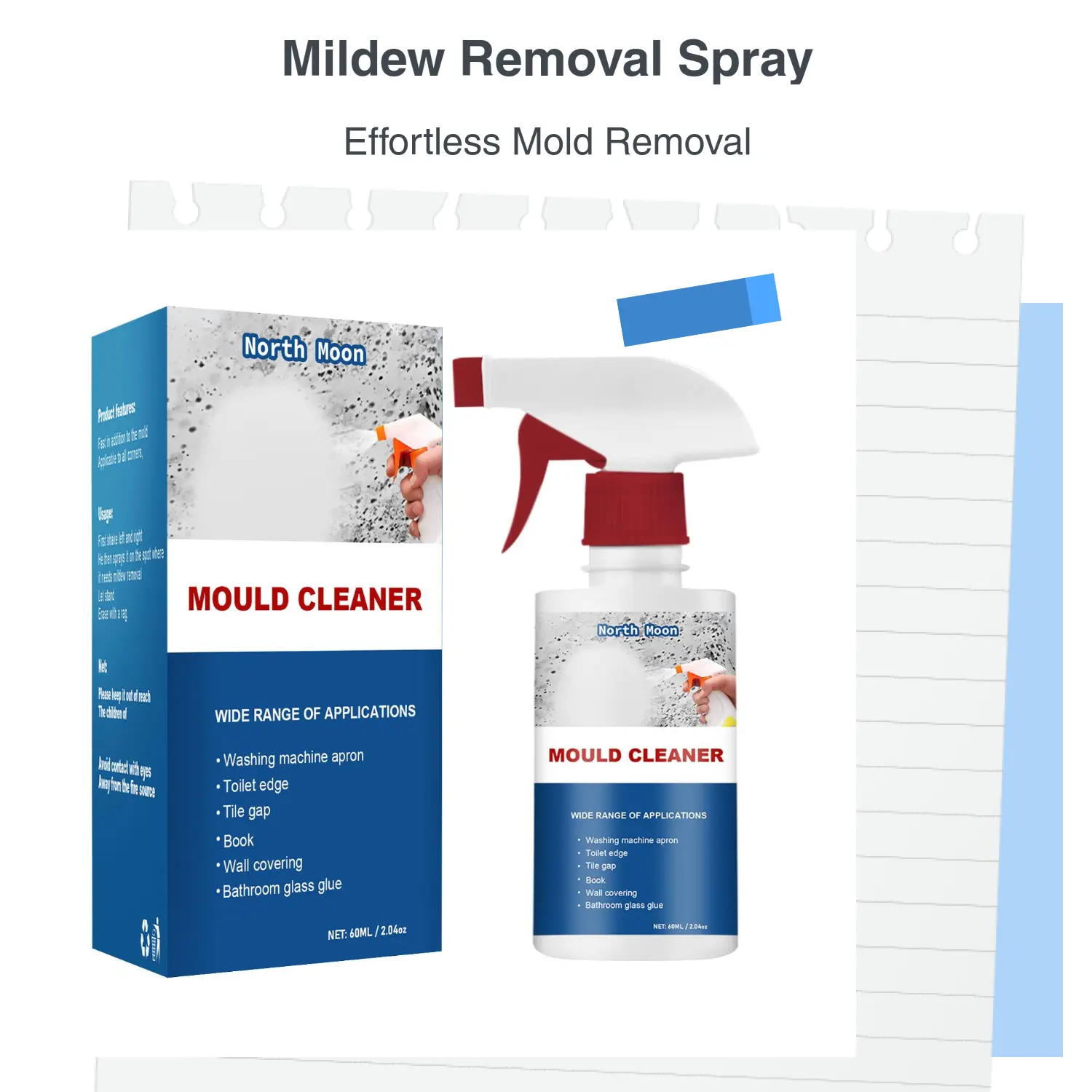 Household Silicone Seam Mold & Mildew Stain Remover Spray - 60ml PE Bottle High Concentration Active Chlorine Cleaning Solution, No Odor Decontaminator