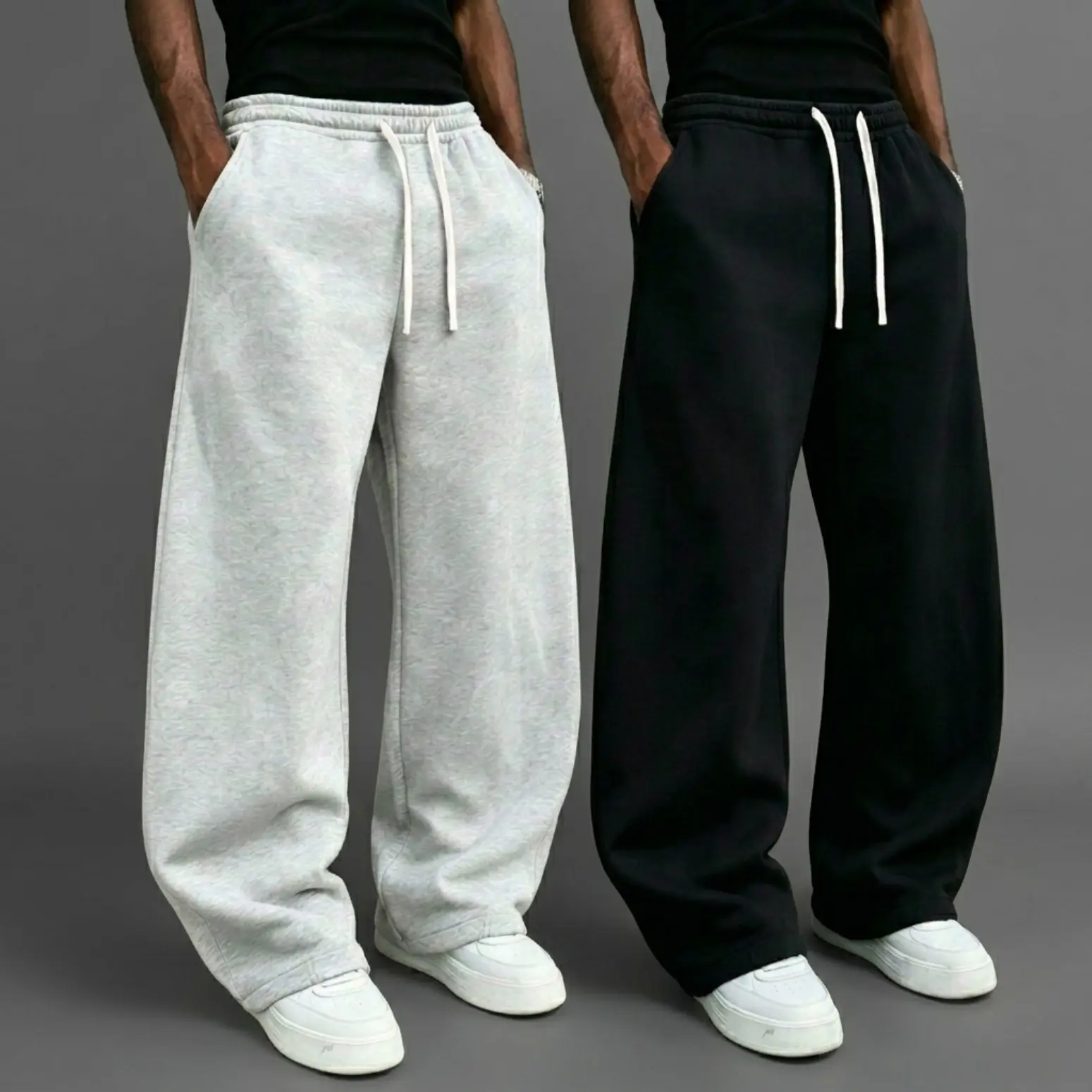 Men's Athletic Pants 2 Pack, Beige Wide-Leg Loose Fit Sweatpants with Drawstring Waist, Ultra-Soft Mens Clothing for Running & Fitness, Fashion Apparel, Clothes, Athleisure Fitness Pants, Baggy Jogging Pants