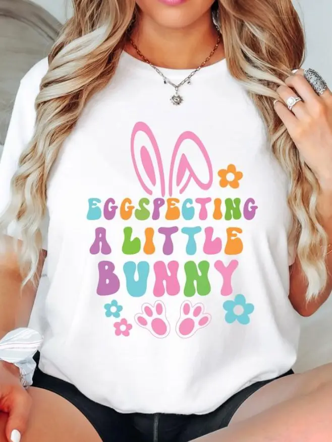 Eggspecting A Little Bunny Easter T-Shirt, Easter Pregnancy Announcement Shirt, Easter Maternity Graphic Tee, Easter Gift Shirt For New Mom, Spring Easter Expecting Mama Tee, Gift For Men And Women, Classic Cotton Full Colors Shirt