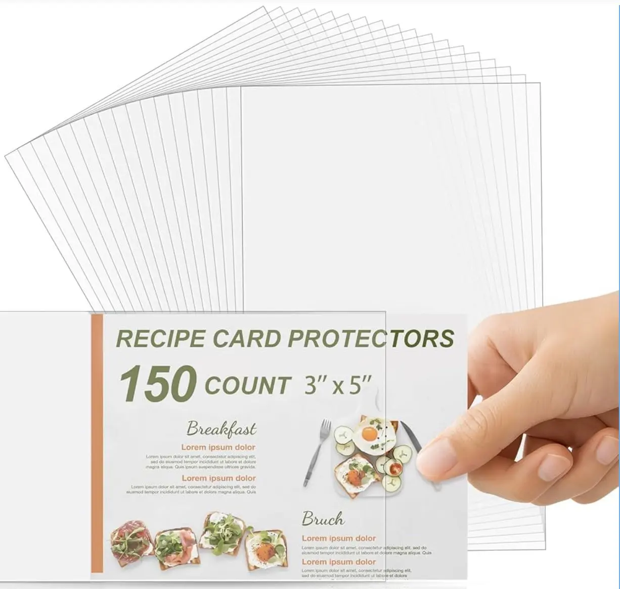 150 Count Recipe Card Protectors, 3 x 5 Recipe Card Holder Covers Waterproof & Oil-Proof Plastic Sleeves for Index Cards, Recipe Holder Covers, Cookbook Protector Sheets