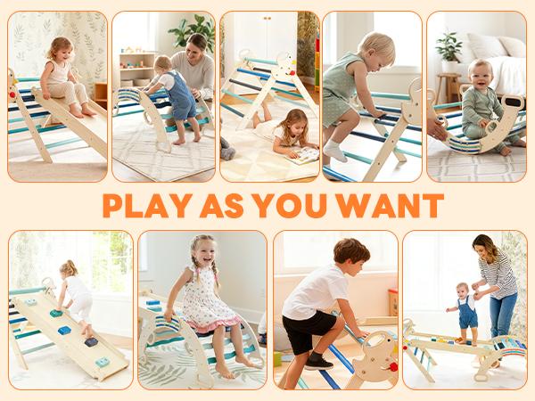 Pikler Triangle Set, Toddler Climbing Toys and Play Structure Indoor, 9-in-1 Wooden Montessori Climbing Set with Arch, Ramp and Ladder, Foldable Baby Jungle Gym Pikler Triangle Set, Toddler Climbing Toys and Play Structure Indoor, 9-in-1 Wooden Montessori Climbing Set with Arch, Ramp and Ladder, Foldable Baby Jungle Gym