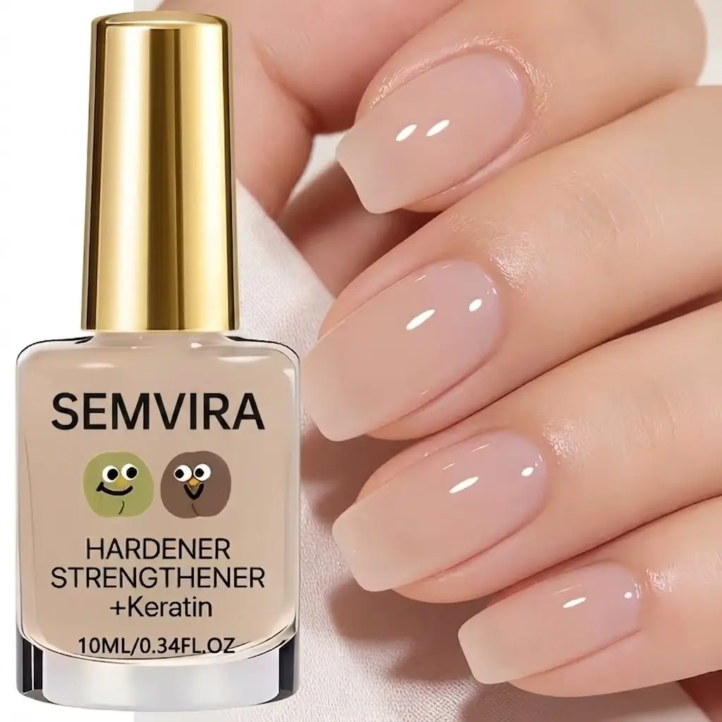 10ml Keratin Nail Strengthener Polish - Milky Nude Gloss Finish, Anti-Break Nail Care Formula, Hardener Treatment, Quick Dry for Healthy Look Manicure
