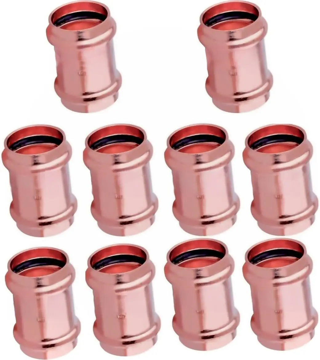 Copper Press Coupling Fittings 10 count - 1/2 Copper Fitting with Stop, Propress, NSF, CUPC Certified, Residential & Commercial Use