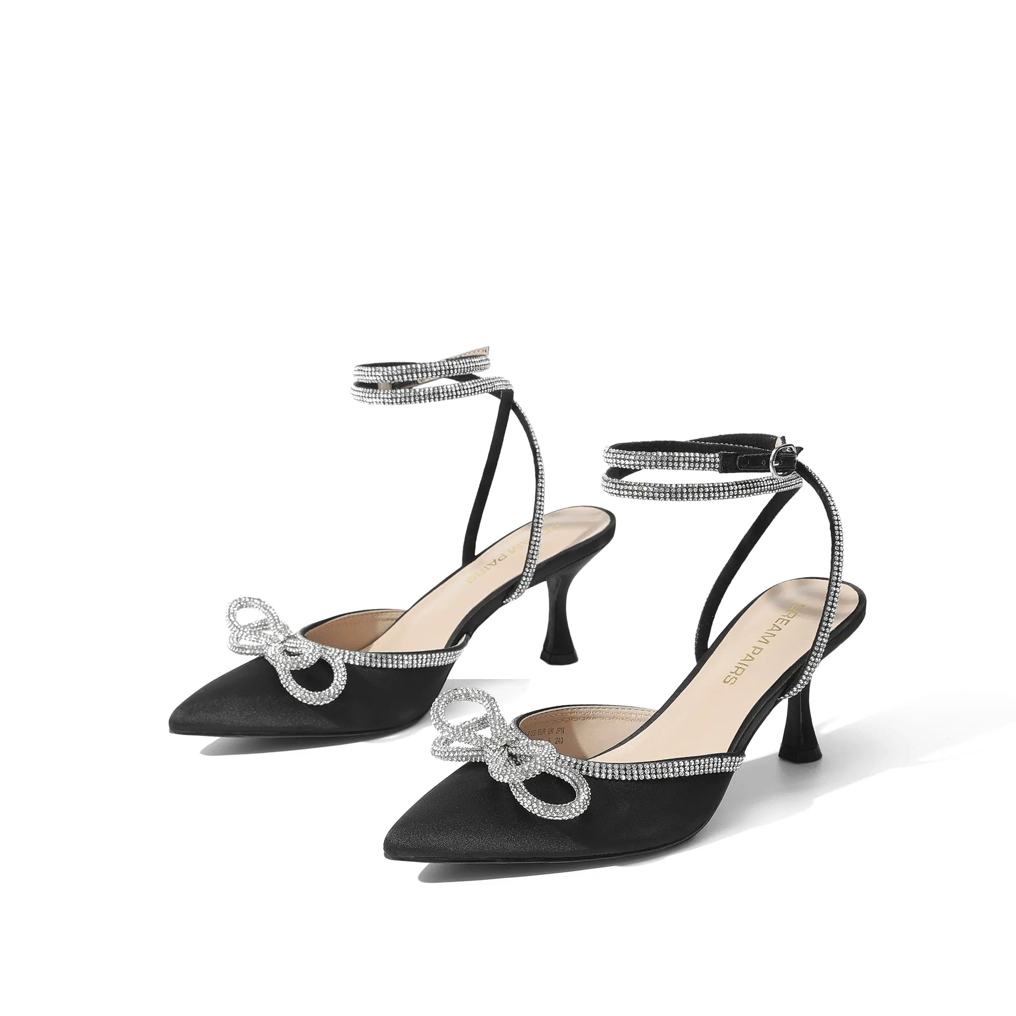 DREAM PAIRS Women's Glamorous Rhinestone Bow Kitten Heel Footwear - High-Heeled Ankle Pumps, Pointed Closed Toe Pumps, for Wedding, Bridal Events, Heels For Women, Kitten Heels For Women