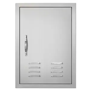 【FathersDayGift】VEVOR BBQ Access Door, 17W x 24H Inch Single Outdoor Kitchen Door, Stainless Steel Flush Mount Door, Wall Vertical Door with Handle, Vents and Hook, for BBQ Island, Grilling Station, Outside Cabinet