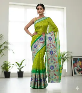 Elegant Jute Silk Saree | Floral Printed Border | Traditional casual Saree