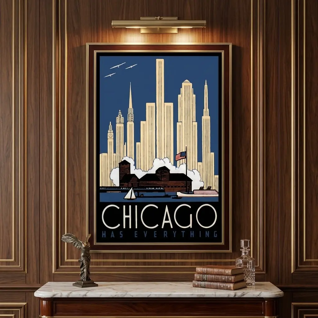 Chicago City Skyline Wall Art Poster, Vintage Travel Print, Home Decor, No Frame