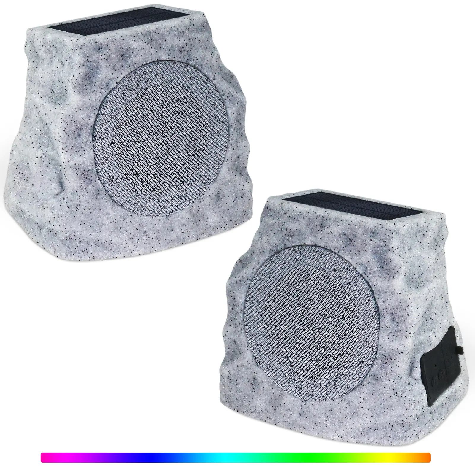 2-Pack Wireless Solar Rock Speakers, IP44 Waterproof Outdoor Audio Can Stand Rain Snow Watersplashes, Stereo System Can Sync Up to 99+ Speakers, Ideal for Garden Patio Poolside Party Living Room