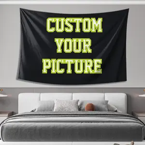 Tapestry Decor USBELFFF Custom Photo Tapestry Banner Personalized Wall Hanging 100% Polyester Woven DIY Decorative Bedroom Decoration Items for Weddings Anniversaries Size tapestry teenager room