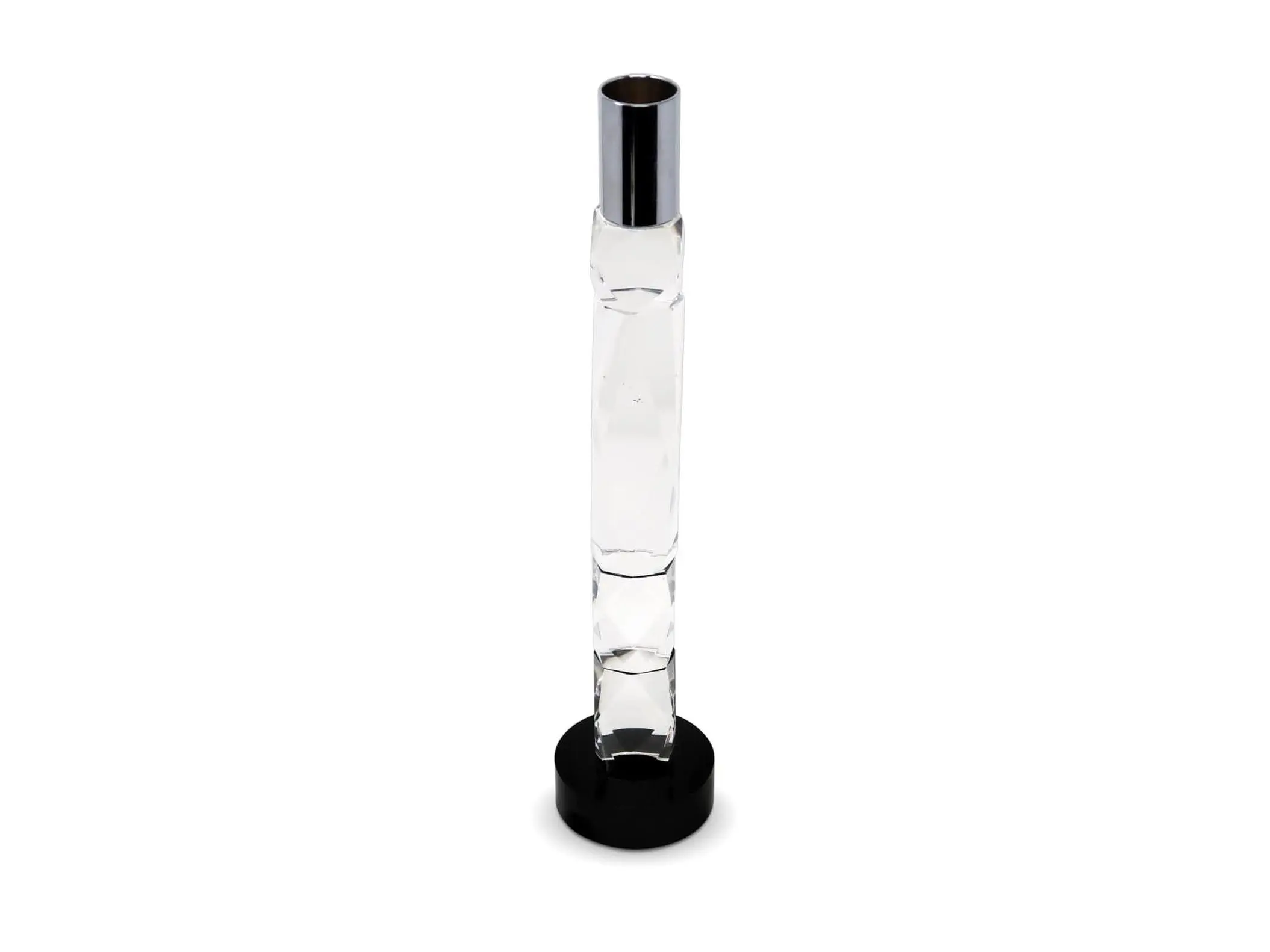212 MAIN Geometric Layered Silver-Transparent-Black Crystal Candlestick Holder (Model 590246) - 11.25 in Height, 2 lbs Weight, 2.5 in Depth, Decorative Home Supply for Dining Room Decoration, Shelf Display, All Seasons Use, Birthday-Wedding Gift