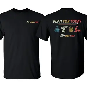PLAN FOR DAY Snap-on T-Shirt - Double Sided Printed 100% Cotton Fitted Crew Neck Short Sleeve Casual Unisex Top Made in USA for Car Enthusiasts