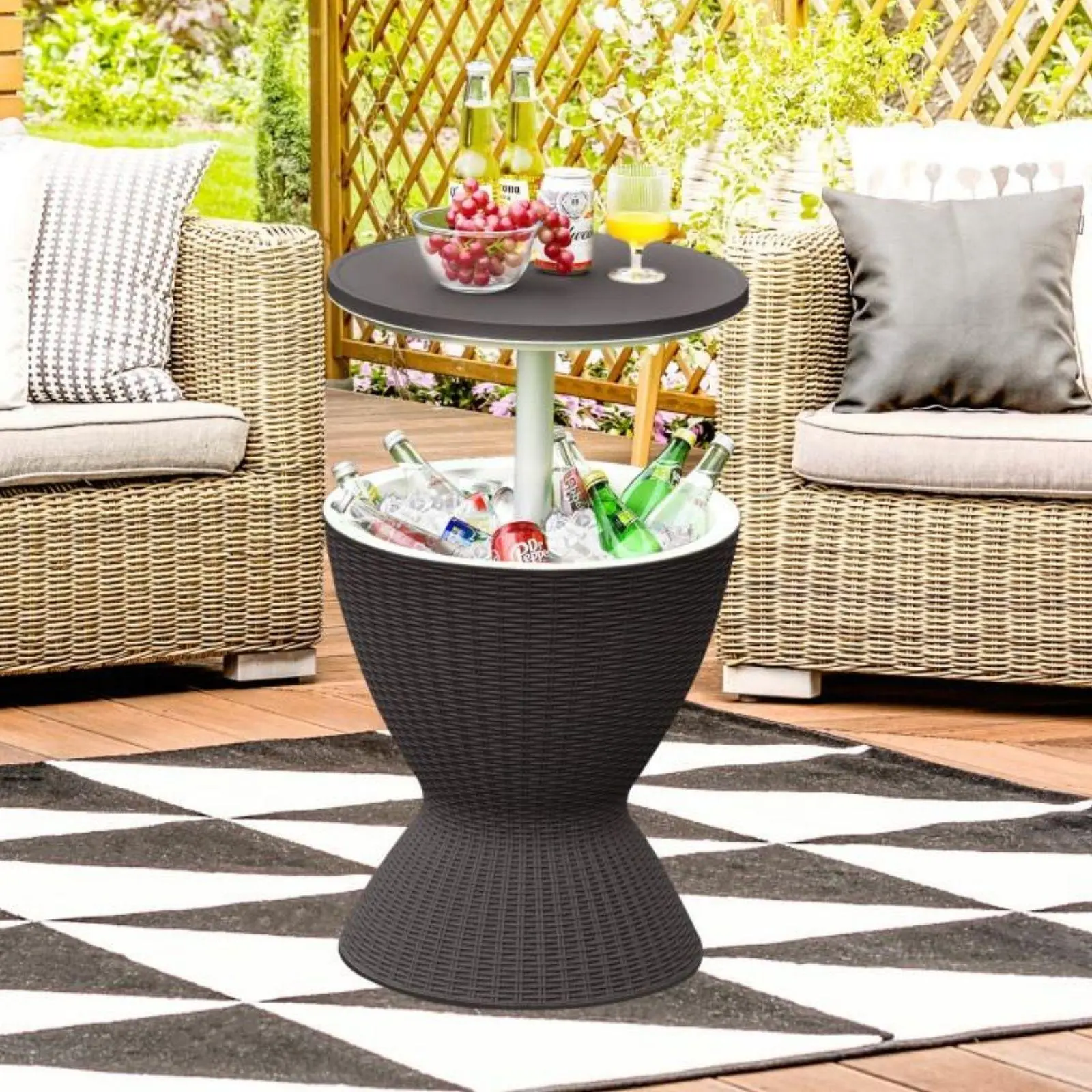COSTWAY Cool Bar Table, 4/8/10 Gallon Beer and Wine Cooler, Rattan Style Patio Bar Tables, Height Adjustable, 3-in-1 Ice Cooler with Drainage Plug, Outdoor Cocktail Table for Deck Pool Party-Deals for You Days,4th of july decor, dad gift