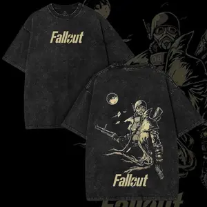 Fallout Game Style – Washed Heavyweight Oversized Tee with Retro Atomic Wasteland Graphic and Post-Apocalyptic Streetwear Drop y2k,soulja,concert,Halloween,Gothic,Vintage,Streetwear Graphic