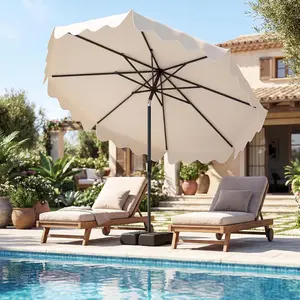 COSTWAY 10/9FT Patio Umbrella with Base Included, 2-Tiers Outdoor Scalloped Table Umbrella with 2 Sandbags, Tilt Adjustment, Crank, 8 Ribs for Market Backyard Pool Deck Beach Lawn