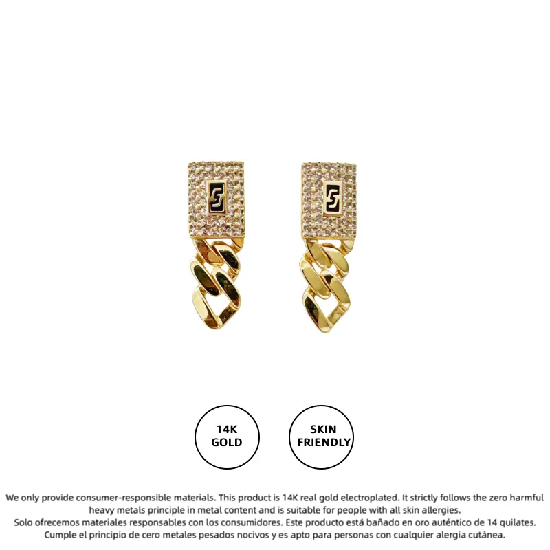 14K Real Gold Plated Unisex 4mm Cuban Link Iced Out Sythetic Moissanite Earrings Stainless Steel Miami Earring Hip Hop Jewelry