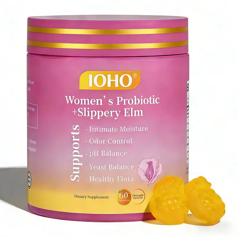 Women's Probiotic Gummies with Slippery Elm & Prebiotics for pH Balance & Intimate Moisture 60 Hawaiian Pineapple Flavored Counts-IOHO