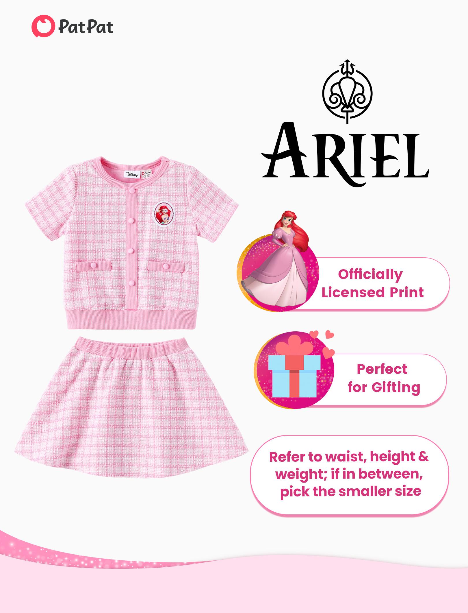 PatPat Disney Princess Ariel Little Mermaid Toddler Girls 2-Piece Pearl Button Knit Top & Tweed Skirt Set for Ages 2-9 Years Cute Minnie SpringGlowUp RefreshedLook