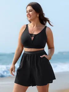 【Tummy control】BLOOMCHIC Plus Size Textured Pocket High-Waisted Swim Bottoms [M-6X] 2026 Summer Vibes Swimweek summerwins