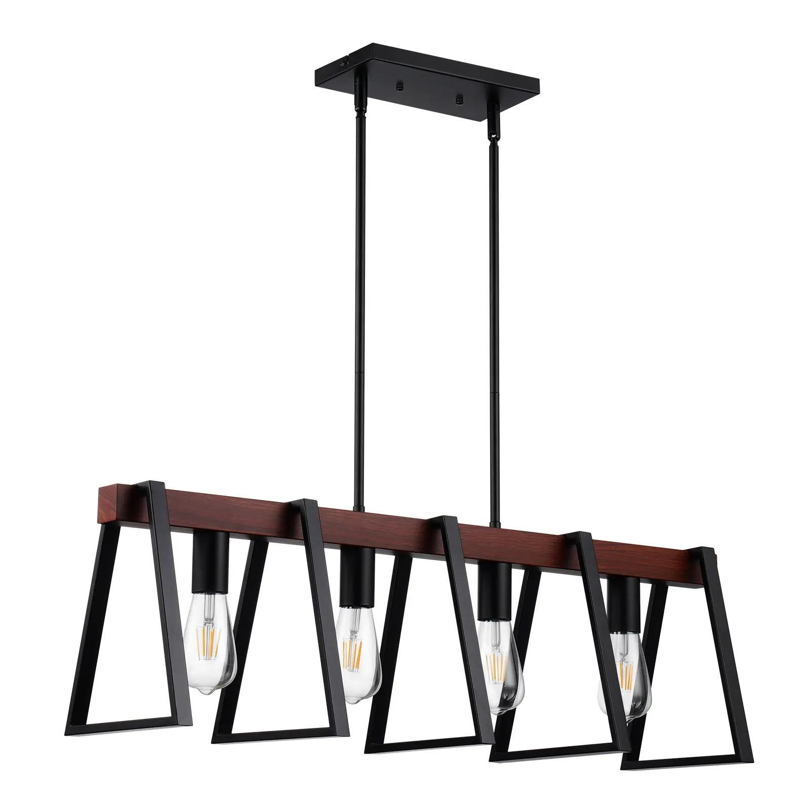 【Summerfinds】VEVOR 4-Light Kitchen Island Pendant Lights 60WAdjustable Dining Room Light Fixture with 2 x 6'' and 6 x 12'' RodsIndustrial Metal Frame Farmhouse Linear Chandeliers Lighting for Dining RoomE26