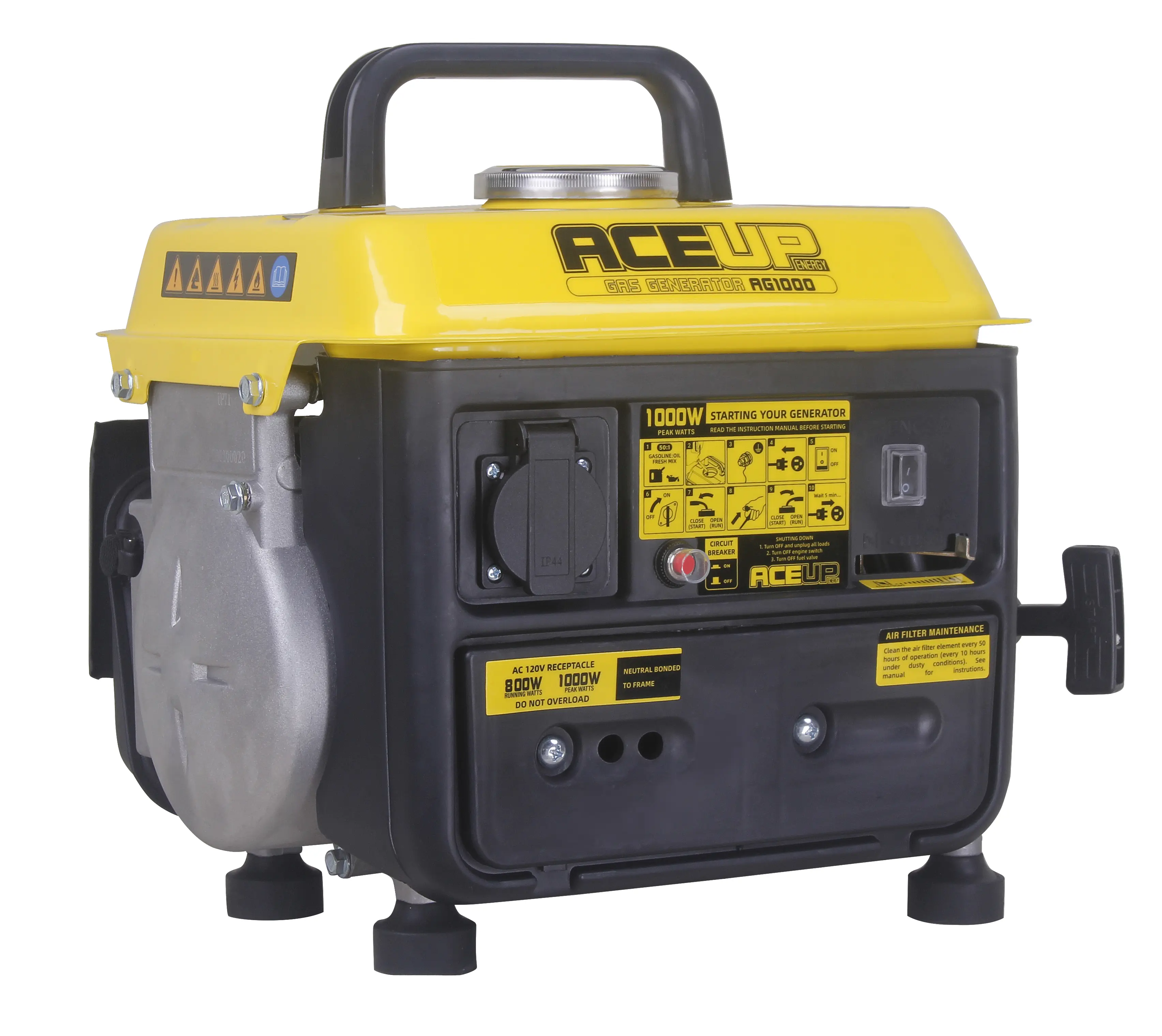 Aceup Energy AG1000 1000W Max 2-Stroke Gas Engine Portable Generator - EPA & CARB Compliant, AC Power Supply, Manufacturer Warranty, Home Use Backup Power for Residential Needs