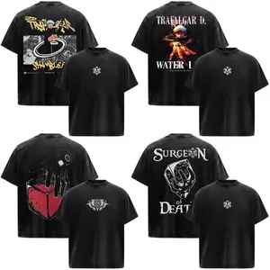 Trafalgar D Water Law OP Anime Manga Acid Washed 230GSM Heavyweight Cotton T Shirt Collection - Size S to 3XL - Unisex Vintage Streetwear Oversized Crewneck Merch - Gift for Anime Fans