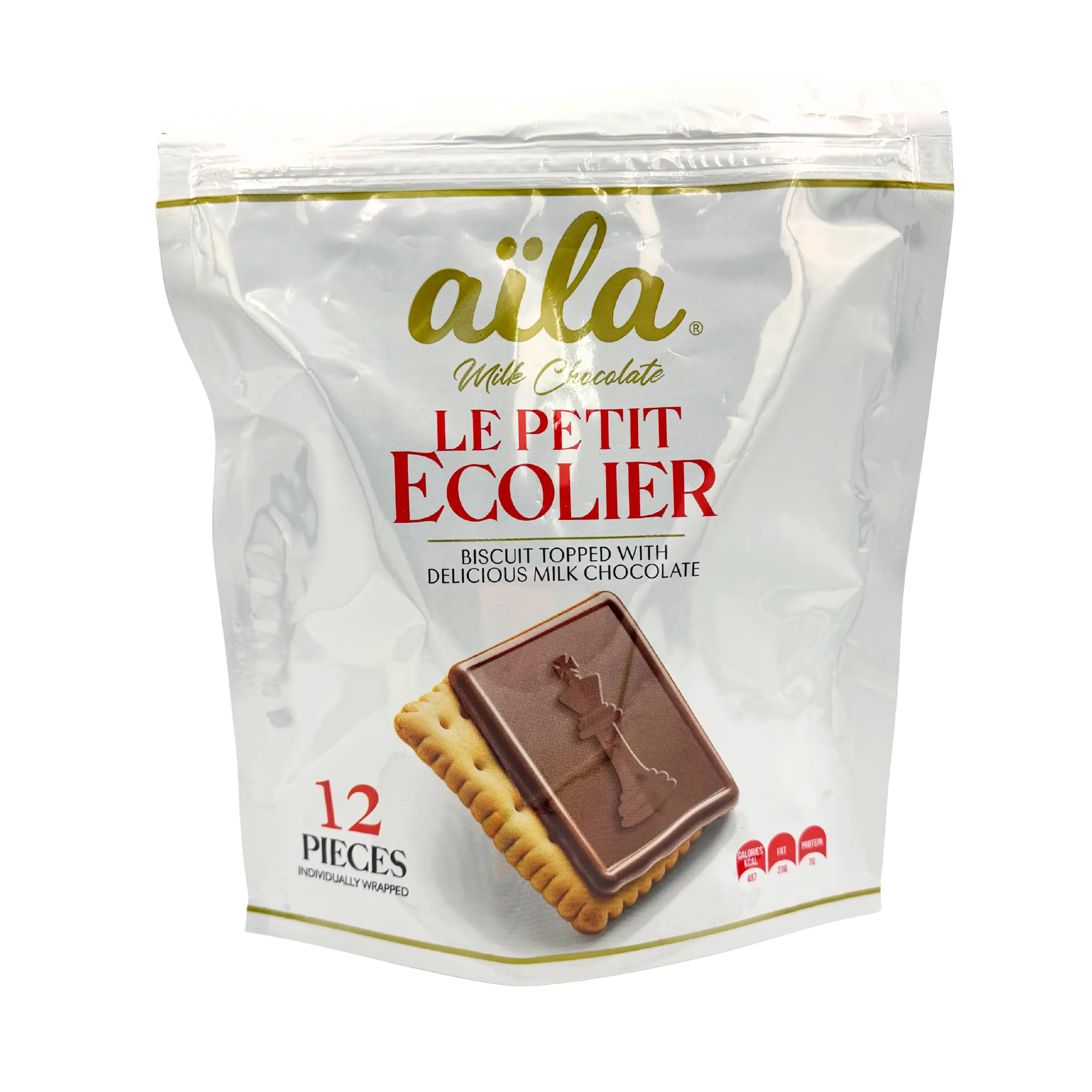 Aila Le Petit Ecolier - 12 Pieces Individually Wrapped - Milk Chocolate with Biscuit
