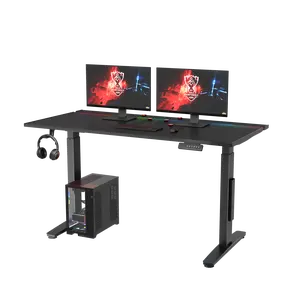 FlexiSpot E3G RGB Gaming Standing Desk, 55" Dual Motor Height Adjustable Desk with Magnetic Cable Management, Metal Desktop Sit Stand Desk for Immersive PC Gaming Setup, Pro Gamer Workstation, Black