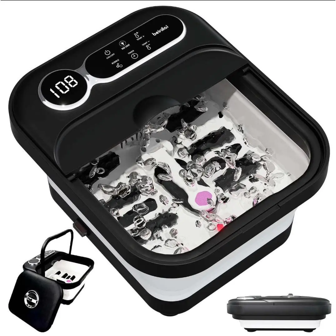 Foldable Automatic Heating Foot Cleaner Machine with Foot Bath Basin, Heating & Bubble Massage. Perfect  Gift & Christmas Present for Family Relaxation at Home. Plastic Foot Massager Basin, Bathroom Accessory & Spa Relaxation Aid, Bathroom Accessories