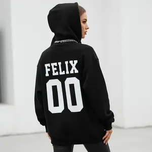 Women's Felix 00 SKZ Hoodie Graphic Hoodie - Cotton Blend Black Long Sleeve Pullover Regular Fit |   Soft & Breathable Fabric, Durable Print, Everyday Comfort, Machine Washable, casual sportswear daily wear