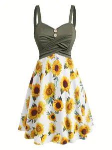 2026 New Sunflower Patchwork Print Tank Dress - Casual Sleeveless A-Line Summer Dress, Breathable Boho Sundress for Beach & Vacation
