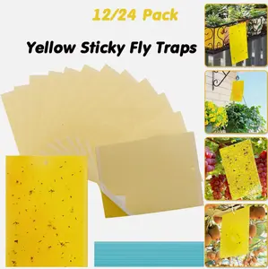 12-Pack Dual-Sided Yellow Sticky Traps for Flying Plant Insect Such as Fungus Gnats, Whiteflies, Aphids, Leafminers, etc (7x11 Inches, Included 24pcs Twist Ties)