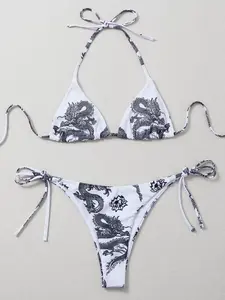 VYNCE Summer Beach Chinese Dragon Bikini Set Triangle Bra & Thong Bottom 2 Piece Bathing Suit