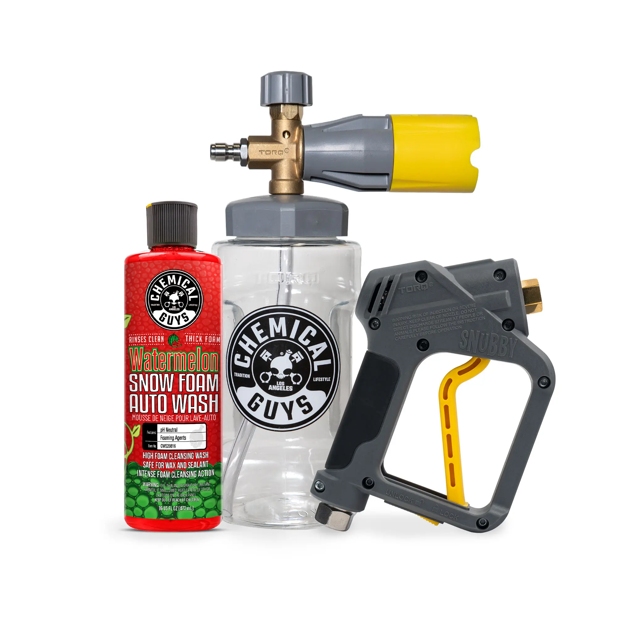 Chemical Guys Big Mouth Foam Cannon & Pressure Washer Gun Complete Kit - Car Wash Sprayer, 16US fl oz Watermelon Snow Foam Soap, Compact Adjustable Blaster, DIY Car Care Accessory, Deep Clean, Scratch-Free, Safe for Ceramic Coatings & Waxes, 16Oz