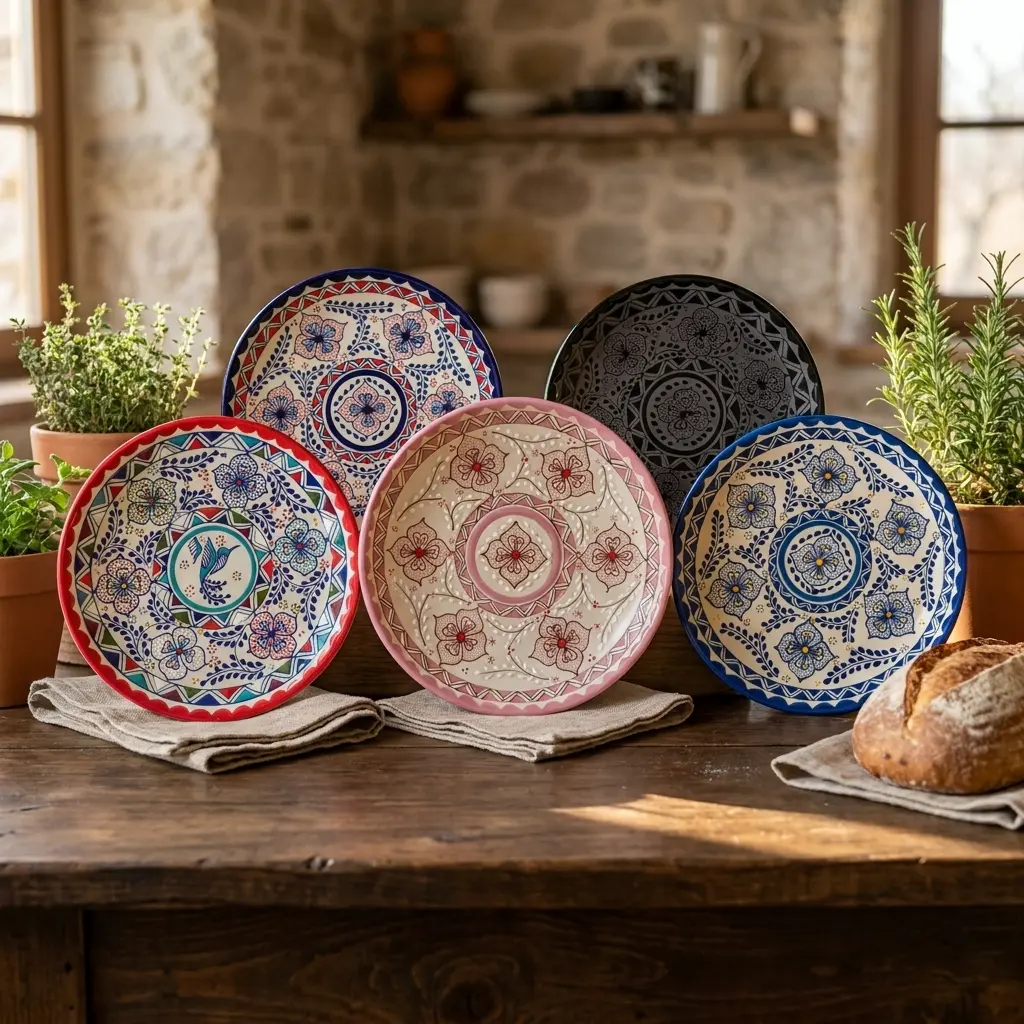 Handmade Rustic Stoneware Clay Art Round Service Plate - Mexican Ceramics, Microwave Safe, Lead-Free, BPA-Free, Scratch Resistant, Indoor Meal Serving, Ideal for Anniversary Gifting