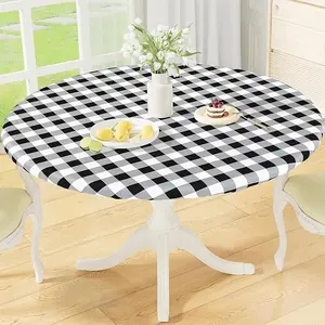Waterproof Round Tablecloth with Elastic - Stylish & Practical Outdoor Cover for Dining Area - 100% Waterproof Vinyl Surface - Easy to Clean & Maintain